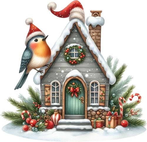 Colour christmas bird - colour, house