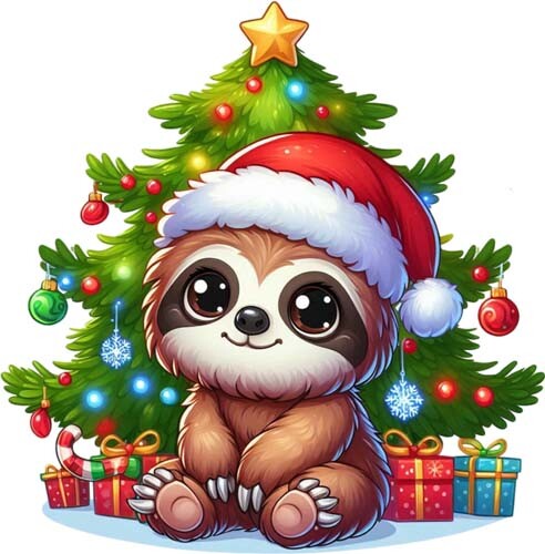 Colour christmas baby sloth - colour,