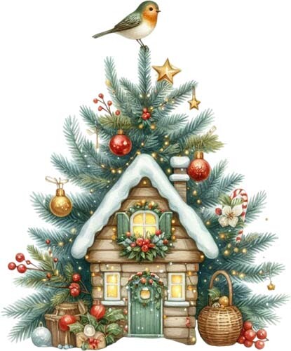 Colour christmas bird house - colour,