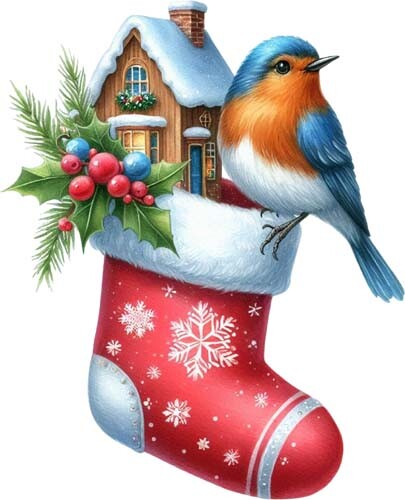 Colour christmas bird house - bird,