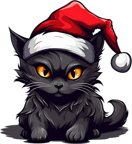 Colourful christmas black cat - colourful,
