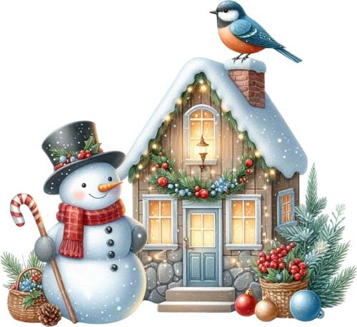 Christmas bird house - christmas, art