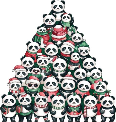 Christmas panda tree wall art - tree,