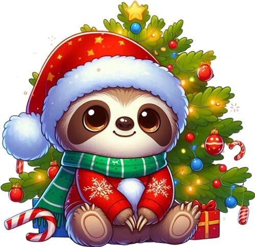 Colour christmas baby sloth - colour,